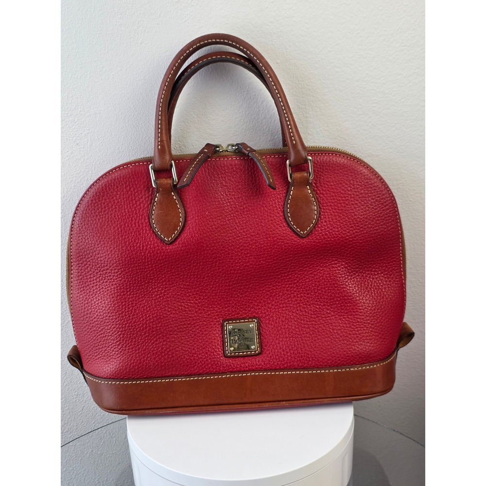 Dooney & Bourke Red Pebble Grain Leather Zip Zip Domed Satchel Crossbody Bag